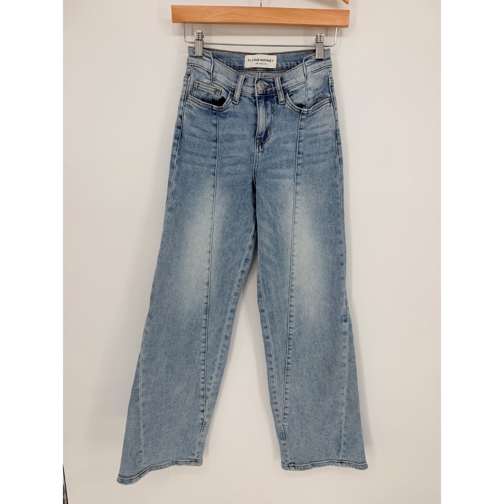 Flying Monkey High Rise Loose Jeans 24 Blue Seam Detail Y2K Retro Streetwear